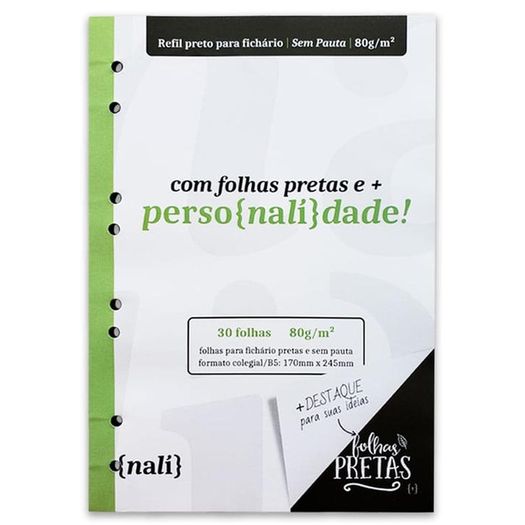 refil bloco fichário colegial sem pauta 30f pretas 62273 nali