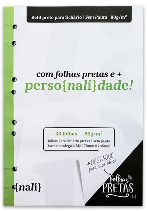 Refil Bloco Fichário Colegial sem Pauta 30 Folhas Pretas