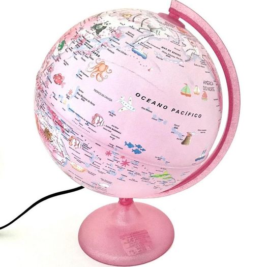 globo terrestre geográfico pink zoo 25cm com led globo terrestre geográfico pink zoo 25cm com led