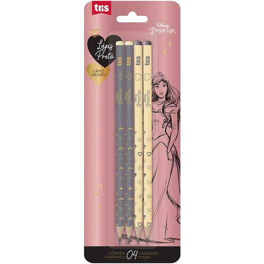 lápis preto princesa disney 4 unidades lápis preto princesa disney 4 unidades