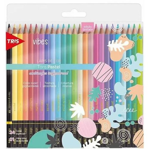 lápis de cor 24 cores vibes tons pastel + lápis 6b