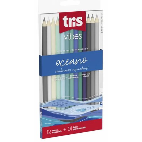 lápis de cor 12 cores vibes oceano + lápis 6b