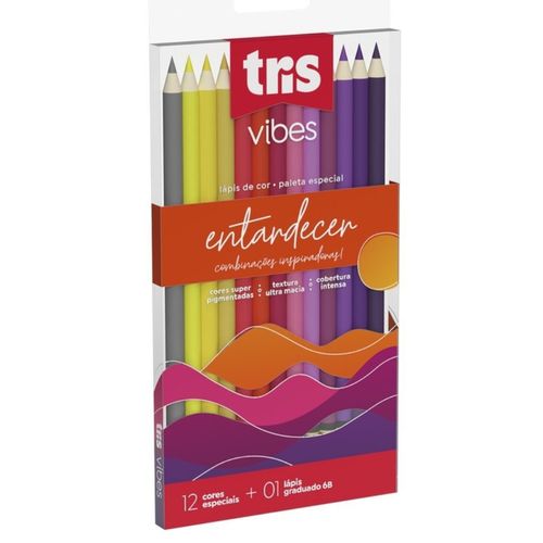 lápis de cor 12 cores vibes entardecer + lápis 6b