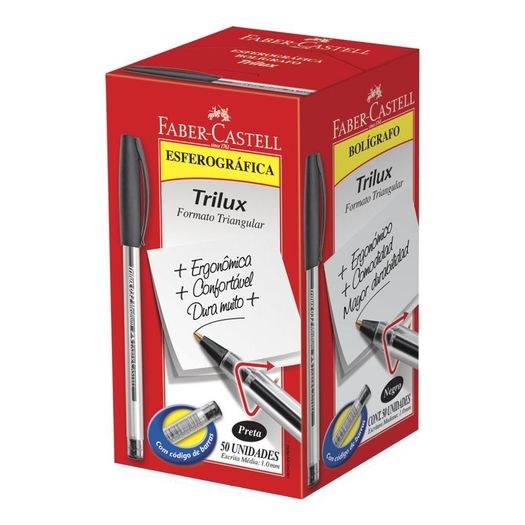caneta esferográfica preta trilux ponta média 50 unidades
