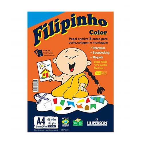papel filipinho color a4 45 folhas 85 gramas