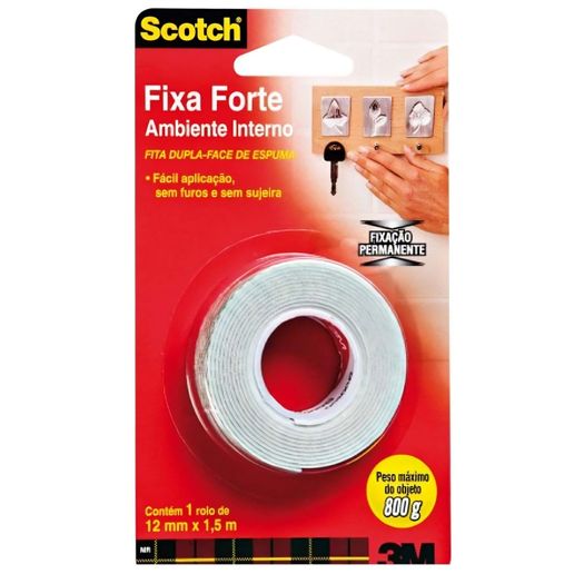 fita dupla face 12mmx1,5m espuma fixa forte 3m blister fita dupla face 12mmx1,5m espuma fixa forte 3m blister