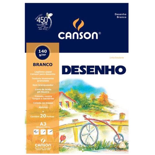 bloco desenho a3 20f 140g branco canson