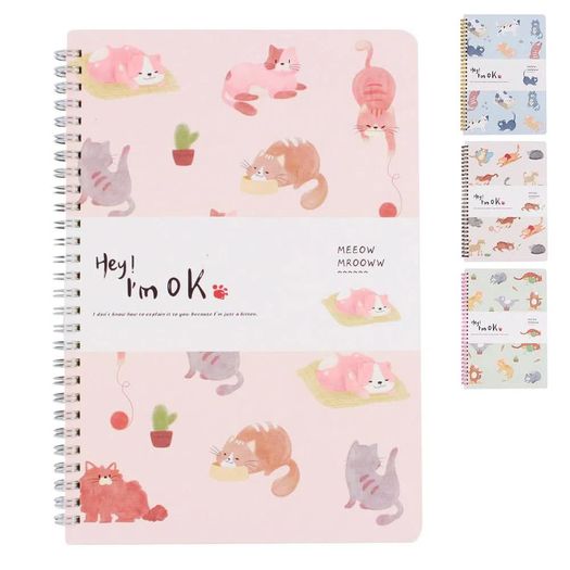 caderno notebook gato meeow 64 folhas a5 espiral
