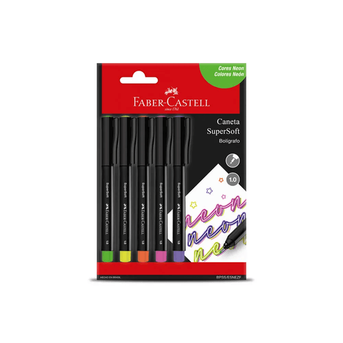caneta hidro super soft bolígrafo 1.0 com 5 cores neon faber blister