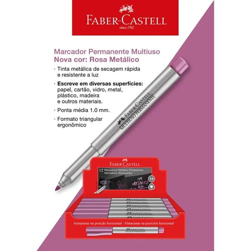 caneta permanente multiuso rosa metálico faber avulso