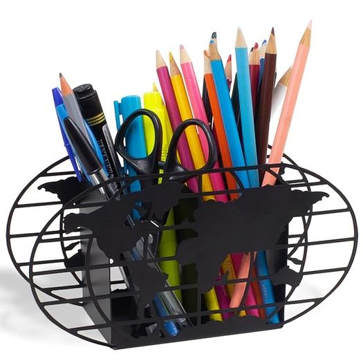 porta canetas duplo mapa mundi em metal preto porta canetas duplo mapa mundi em metal preto