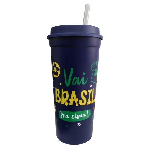 copo slim canudo 500ml vai brasil azul copo slim canudo 500ml vai brasil azul