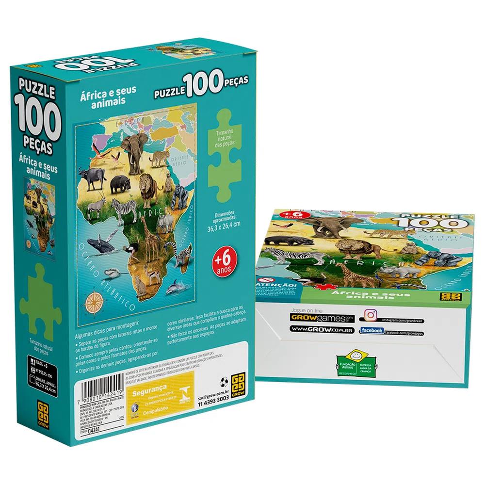 Quebra-cabeca 100 Peças Puzzle Africa E Seus Animais 04241 Grow - Livrarias  Curitiba