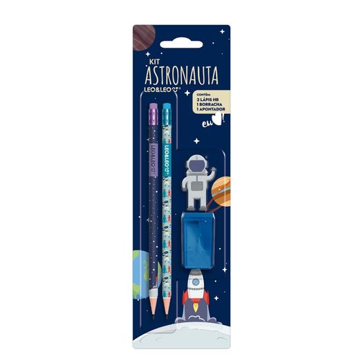 kit escolar 2 lápis grafite + borracha + apontador astronauta kit escolar 2 lápis grafite + borracha + apontador astronauta