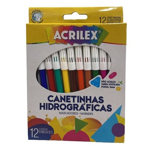 caneta hidrográfica 12 cores acrilex