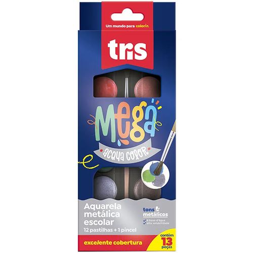tinta aquarela mega acqua color metálica 12 cores