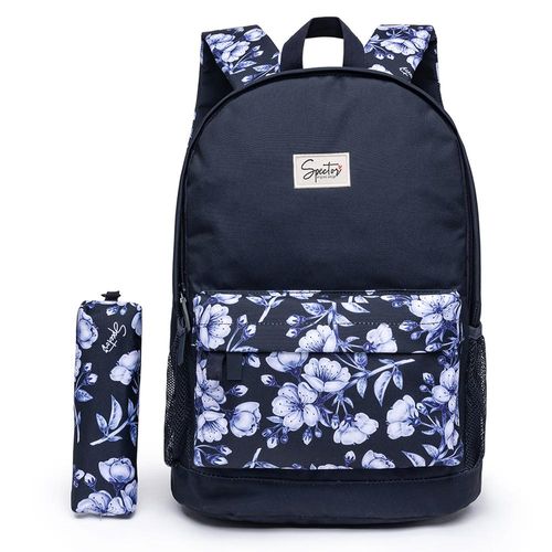 mochila de costas + estojo spector plumeria azul sp5425e nytron