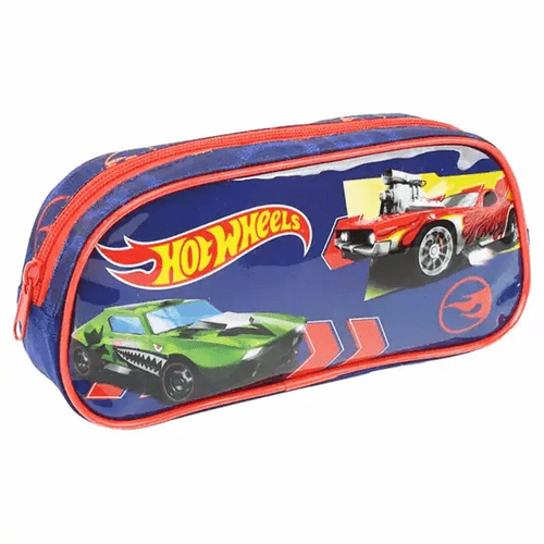 estojo simples hot wheels cars azul - luxcel