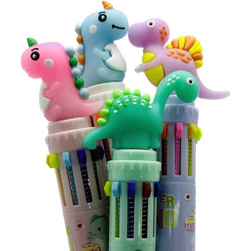 caneta esferográfica 10 cores dinossauro 1 unidade mania