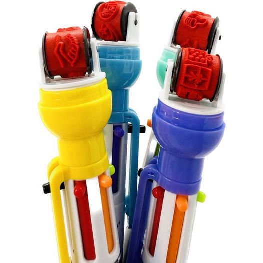 caneta esfero com 6 cores e carimbo roller astronauta unitária mania de sticker caneta esfero com 6 cores e carimbo roller astronauta unitária mania de sticker