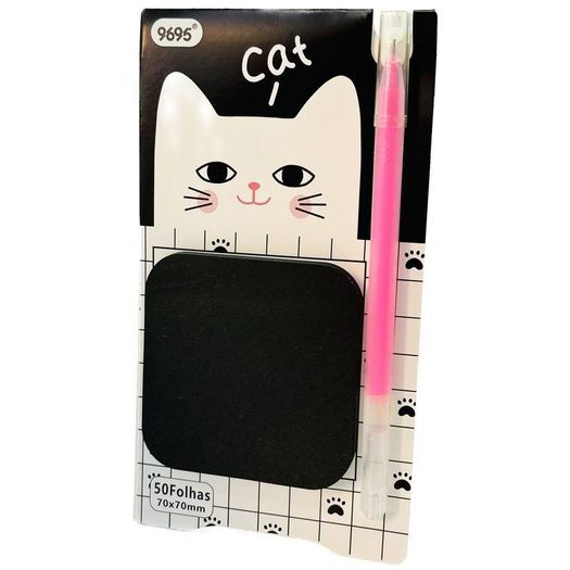 bloco adesivo cat preto com caneta metálica bloco adesivo cat preto com caneta metálica