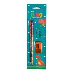 kit escolar 2 lápis grafite + borracha + apontador dino kit escolar 2 lápis grafite + borracha + apontador dino
