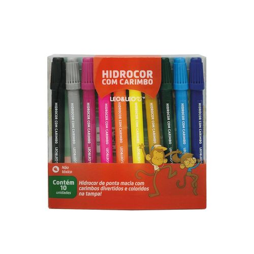caneta hidrocor 10 cores com carimbro leo e leo