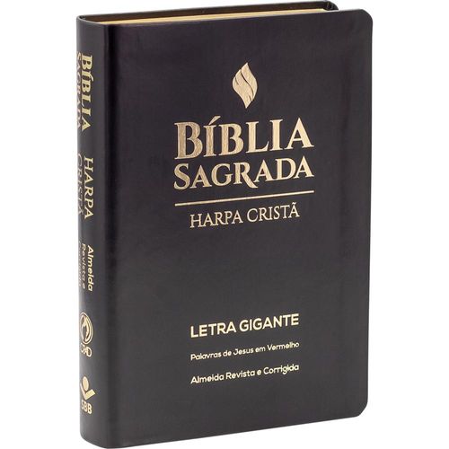 bíblia sagrada letra gigante com harpa crista - capa sintetica flexivel preta