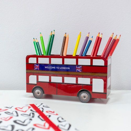 porta canetas de metal ônibus de londres vermelho