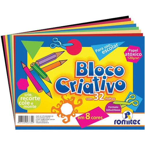 bloco criativo a4 8 cores 32 folhas 120g