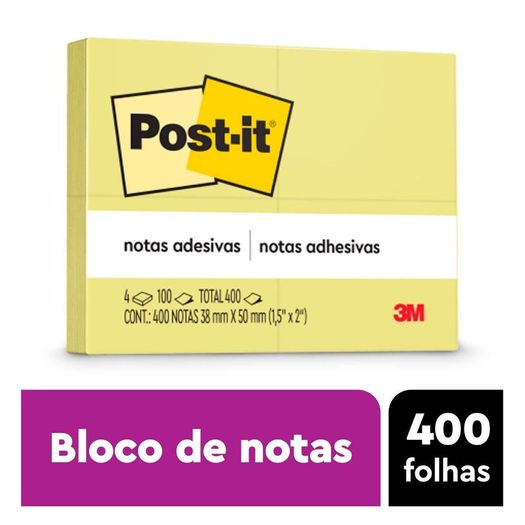 Bloco Post It 38x50mm 4unx100f Amarelo 653 3m