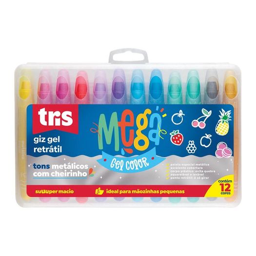 giz de cera 12 cores mega gel color retrátil metálico giz de cera 12 cores mega gel color retrátil metálico