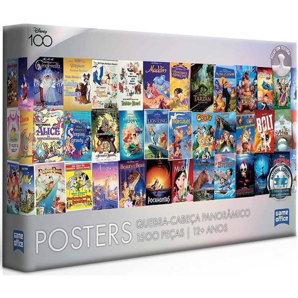 Quebra Cabeça 1500 Peças Panorâmico Disney 100 Anos Posters Game