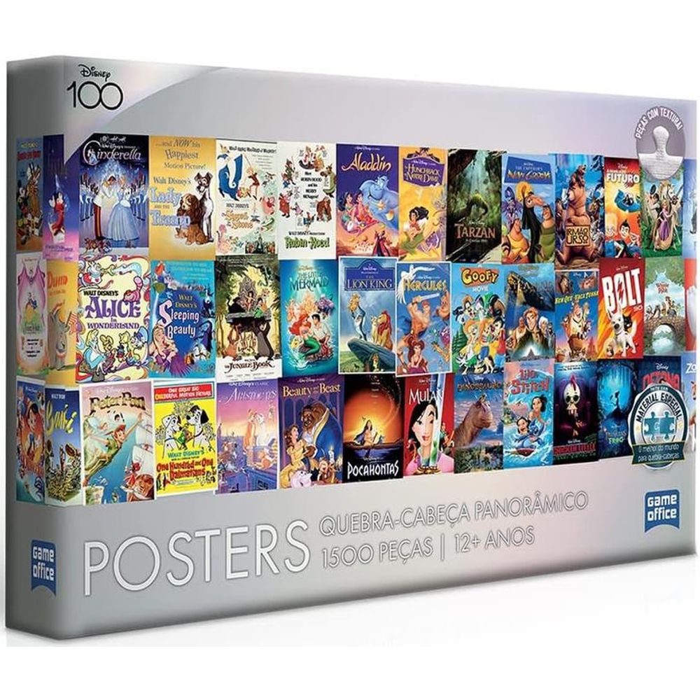 Quebra Cabeça 1500 Peças Panorâmico Disney 100 Anos Posters Game Office  Toyster - Livrarias Curitiba