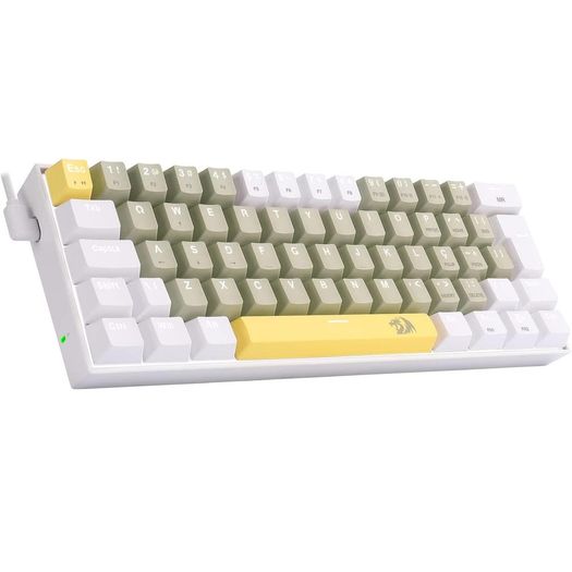 teclado mecanico lakshmi amarelo cinza branco com switch marrom - redragon teclado mecanico lakshmi amarelo cinza branco com switch marrom - redragon