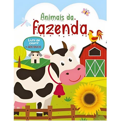 livro de colorir com adesivos - animais da fazenda