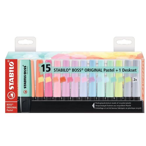 caneta marca-texto 15 cores pastel deskset boss stabilo
