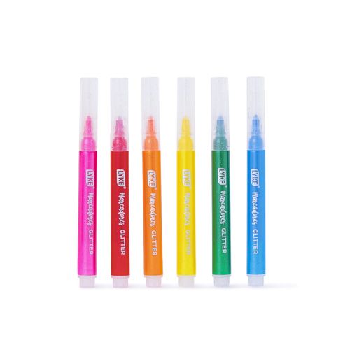 caneta marcador glitter com 6 cores lyke