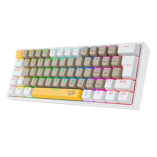 teclado mecânico fizz rgb amarelo cinza e branco switch marrom (k617rgb-yl gy wt) - redragon teclado mecânico fizz rgb amarelo cinza e branco switch marrom (k617rgb-yl gy wt) - redragon