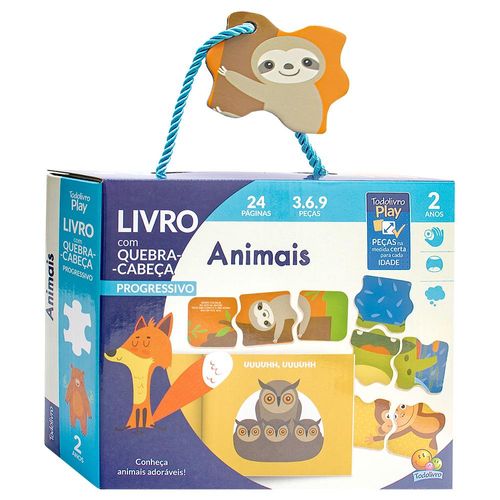 livro com quebra-cabeça animais