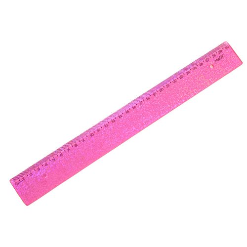 régua 30cm new line holográfica glitter rosa waleu