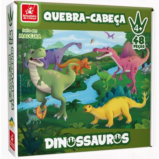 Jogo Quebra Cabeça Blocos Dino Baby Madeira 4 Peças Pais e Filhos