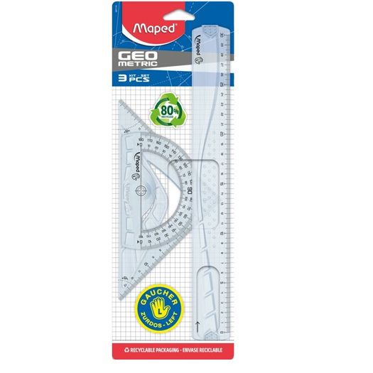 kit régua + transferidor + esquadro para canhotos kit régua + transferidor + esquadro para canhotos