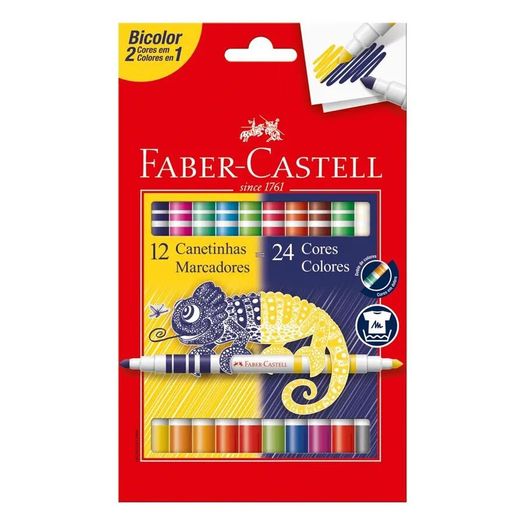 caneta hidrográfica bicolor 12 canetas 24 cores faber