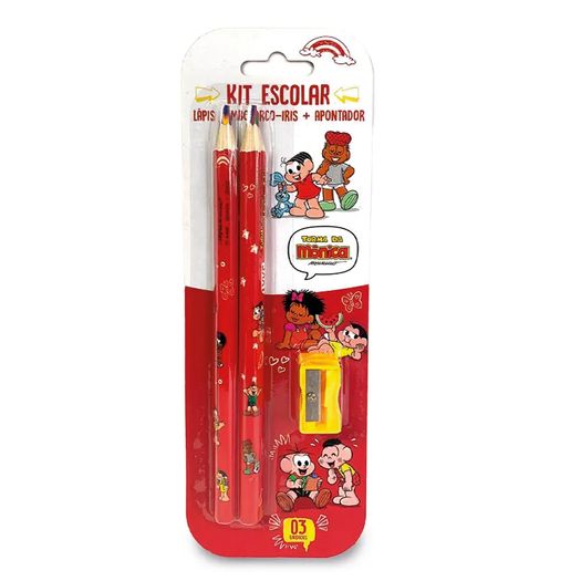kit escolar lápis jumbo arco-íris turma da mônica 3 peças kit escolar lápis jumbo arco-íris turma da mônica 3 peças