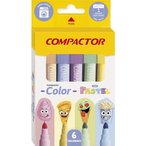 caneta hidrográfica com 6 cores color pastel compactor