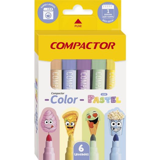 caneta hidrográfica com 6 cores color pastel compactor caneta hidrográfica com 6 cores color pastel compactor