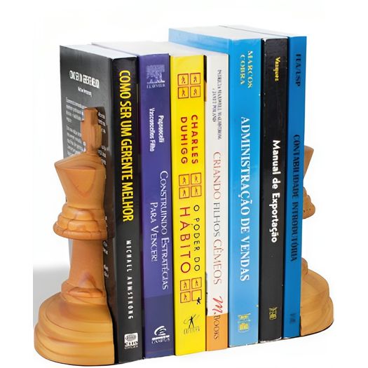 Aparador de livro de madeira rei xadrez