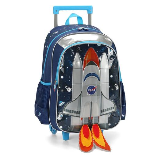 mochila com rodinha nasa foguete azul mochila com rodinha nasa foguete azul