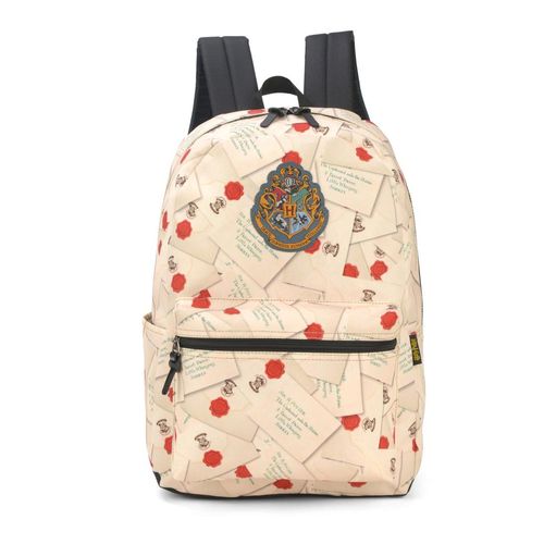 mochila com alça harry potter carta de hogwarts bege